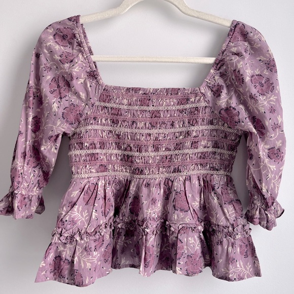 NWT AE Square Neck Smocked Babydoll Purple Floral Top Sz XS - Picture 5 of 5